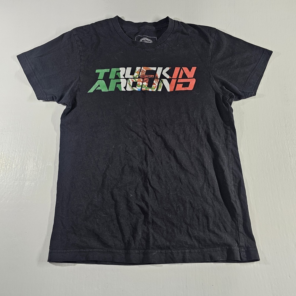 Truckin Around Mexico Flag Graphic Tshirt Size Small Black